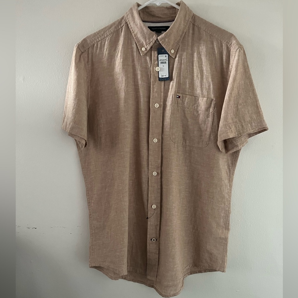 Mens Tommy Hilfiger beige button up shirt